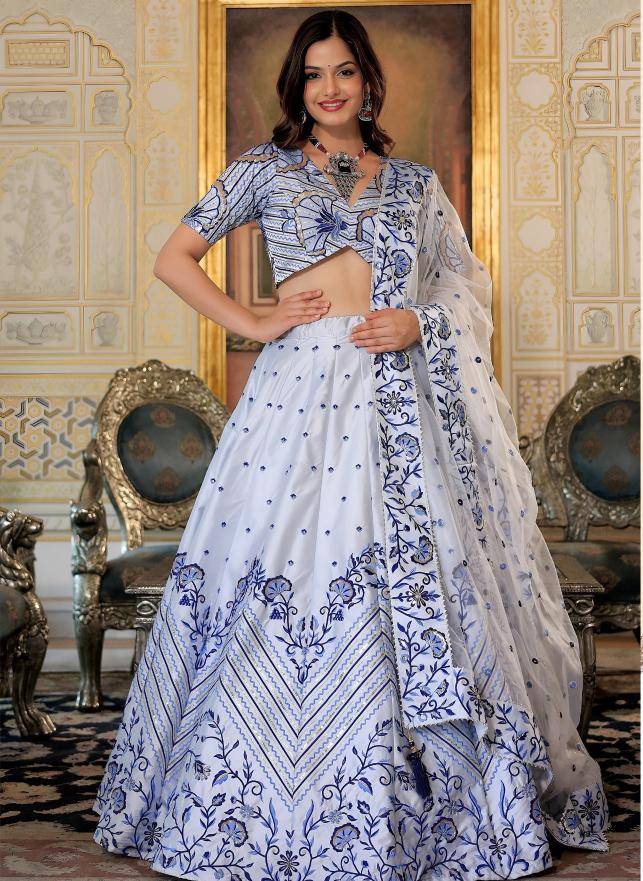 Zeel Clothing vol 30 Satin White Embroidered lehenga choli in Surat